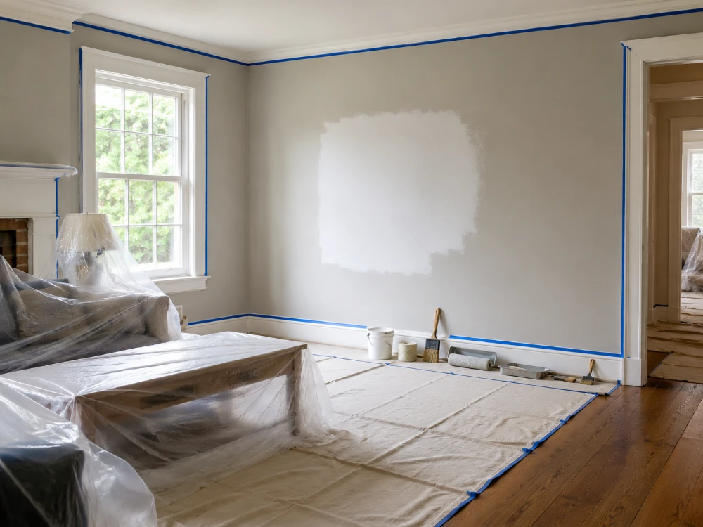 Carlos prepping and painting a South Shore Massachusetts home